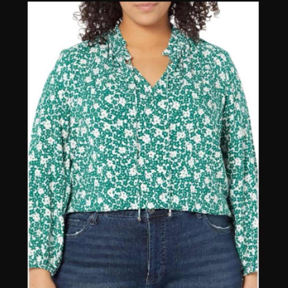 Tommy Hilfiger Women's Plus Size Ruffle Neck Peasant Top Floral 1X NWOT